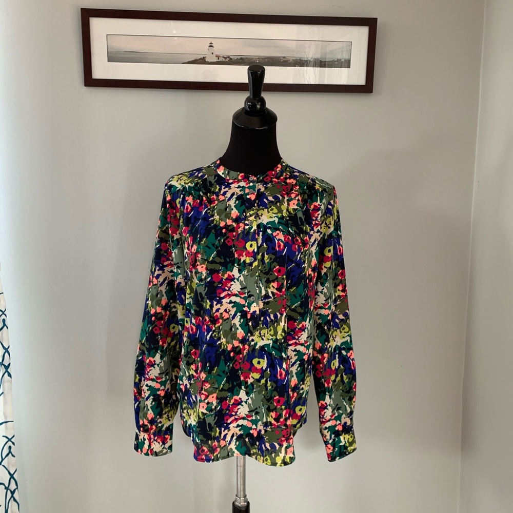 J Crew Factory Floral Button Up Long Sleeve Blouse